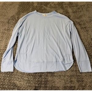 Pure Navy Womens Light Blue French Terry Long Sleeve Curved Hem Top Size M 0192
